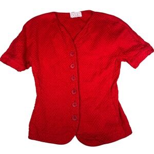 Basile Italy Bright Red Textured Cotton Short Sleeve Button Up Jacket Blazer 90s